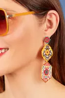 Multicoloured Geometric and Swirl Beaded Pendant Earrings  image