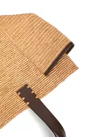 Borsa Tote in Rafia con Finiture in Pelle Marrone Cioccolato image