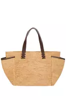 Borsa Tote in Rafia con Finiture in Pelle Marrone Cioccolato image
