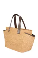 Borsa Tote in Rafia con Finiture in Pelle Marrone Cioccolato image