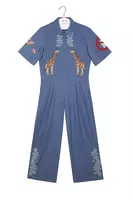 Tuta in Denim Ricamata con Animali image