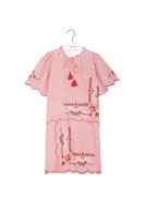 Red Floral Cross Stitch Embroidered Tunic Dress image