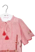Red Floral Cross Stitch Embroidered Tunic Dress image