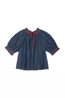 Blusa Ricamata con Stampa Floreale Blu Notte image