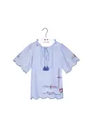 Sky Blue Floral Cross Stitch Embroidered Blouse  image