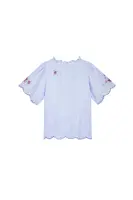 Sky Blue Floral Cross Stitch Embroidered Blouse  image