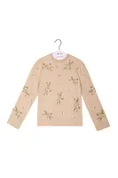 Champagne Jersey Top With Floral Embellishment  image