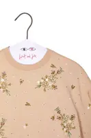 Champagne Jersey Top With Floral Embellishment  image