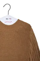 Camel Knit Mini Dress with Fringed Sleeves image
