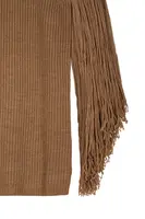 Camel Knit Mini Dress with Fringed Sleeves image
