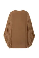 Camel Knit Mini Dress with Fringed Sleeves image