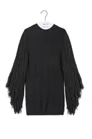 Dark Charcoal Grey Knit Mini Dress with Fringed Sleeves image