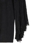 Dark Charcoal Grey Knit Mini Dress with Fringed Sleeves image