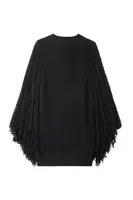 Dark Charcoal Grey Knit Mini Dress with Fringed Sleeves image