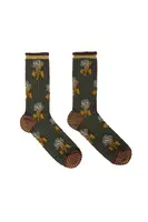 Fir Green Floral Striped Socks  image